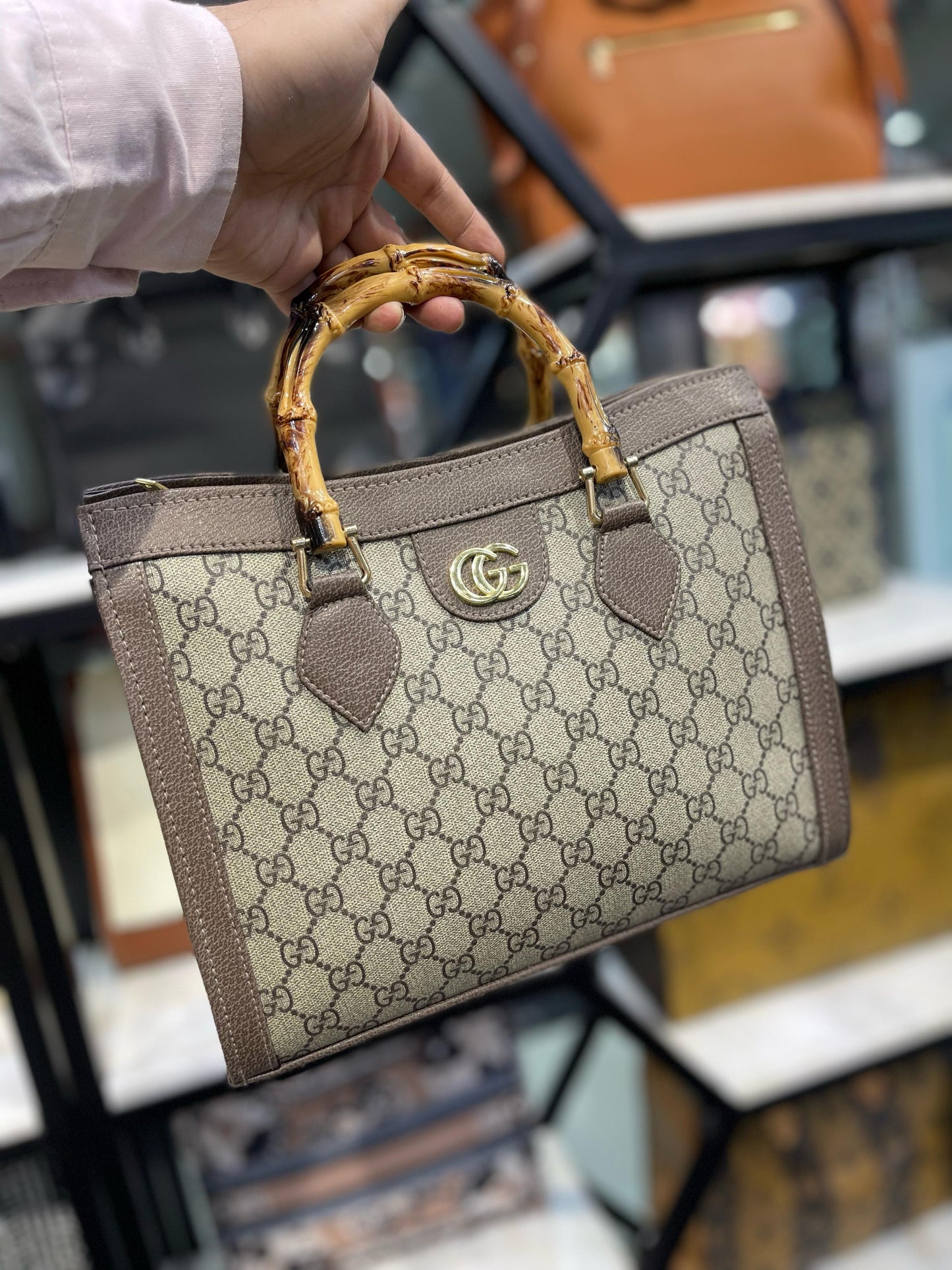 GUCCI — Diana Medium Tote Bag (With Dust Bag | Gold Hardware) (Brown-Beige)
