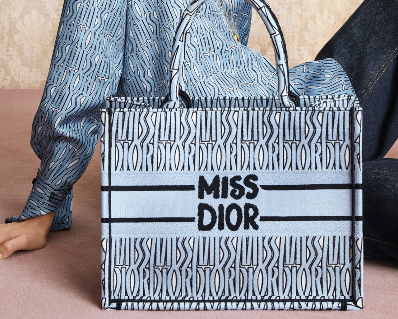 Dior-Inspired Book Tote with Miss Dior Graffiti (Blue) – LDD