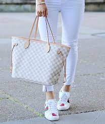 LOUIS VUITTON Neverfull GM - Women's Handbag (White/Grey Checkbox)