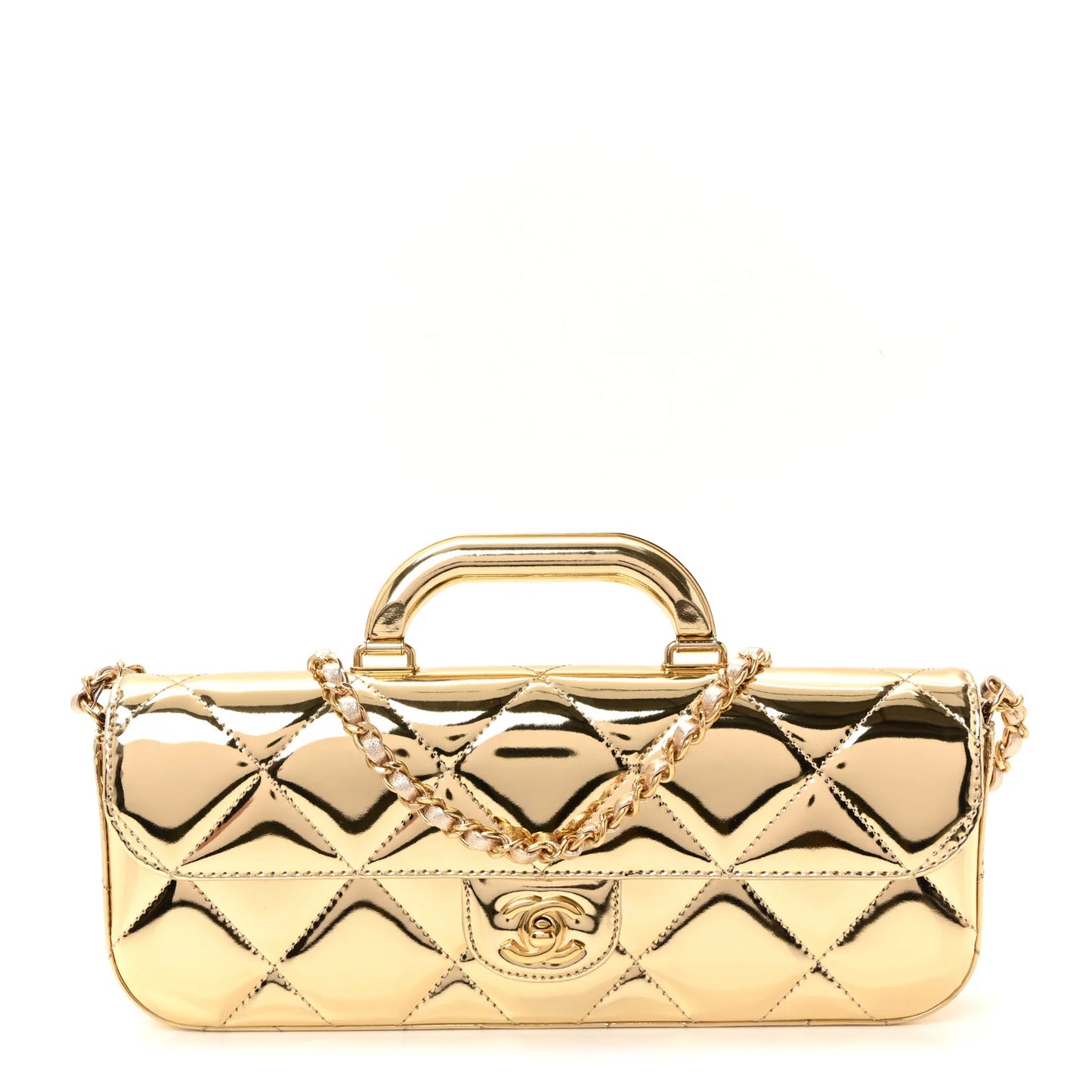C-H-A-N-E-L Metallic Mirror Large Flap Top Handle Women Bag – Runway Luxury Premium Edition (Gold)