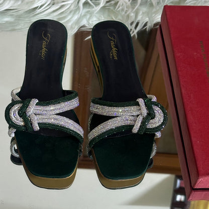 Fashion Steps Flats – Stylish Women Footwear (Green/Silver)