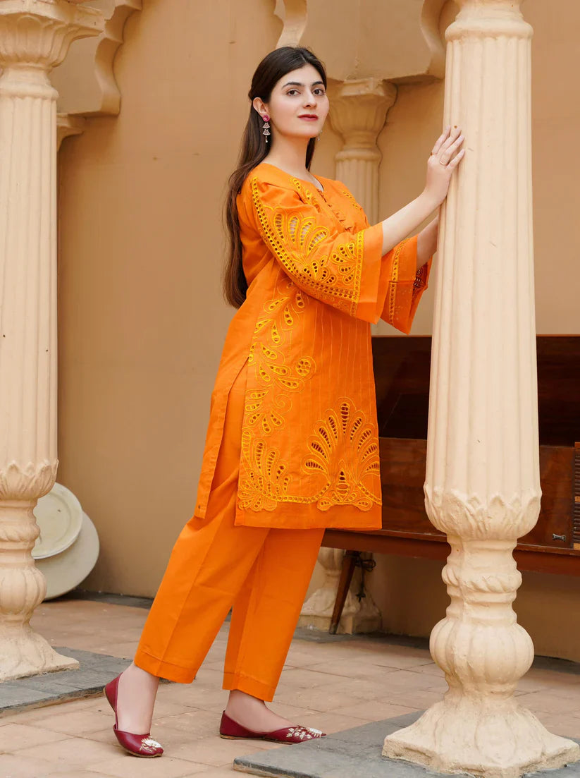 " NERMINE " 2Pcs Stitched Embroidered Dress (Orange)