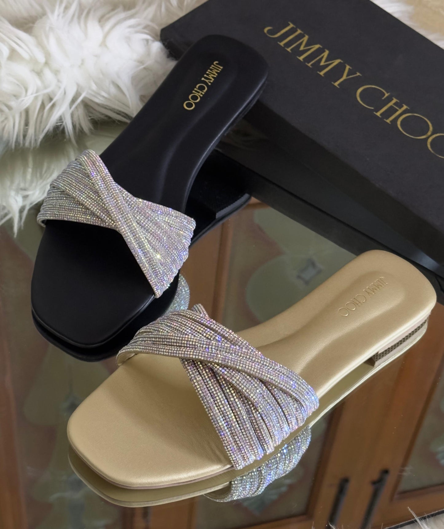 New Arrival – Jimmy Choo Slippers (Black/Silver)