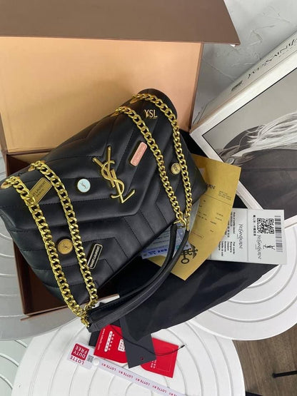 YSL — Women's Crossbody Bag with Long Chain (Complete Branding | With Box & Dustbag) (Black)