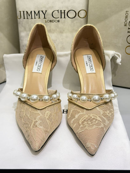 J-I-M-M-Y C-H-O-O AURELIE 85 PEARL-EMBELLISHED HEEL PUMPS – WOMEN SHOES (Golden Beige)
