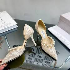 J-I-M-M-Y C-H-O-O AURELIE 85 PEARL-EMBELLISHED HEEL PUMPS – WOMEN SHOES (Golden Beige)