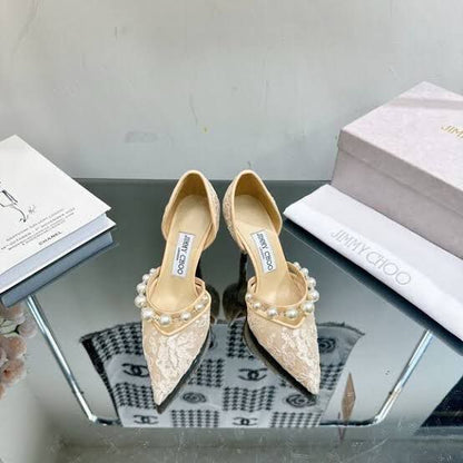 J-I-M-M-Y C-H-O-O AURELIE 85 PEARL-EMBELLISHED HEEL PUMPS – WOMEN SHOES (Golden Beige)