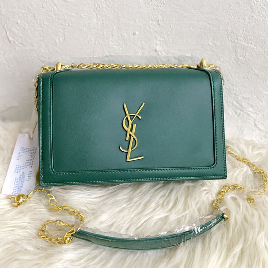 S-A-I-N-T L-A-U-R-E-N-T Sunset Medium Bag – Smooth Leather Women Shoulder Bag (Green)