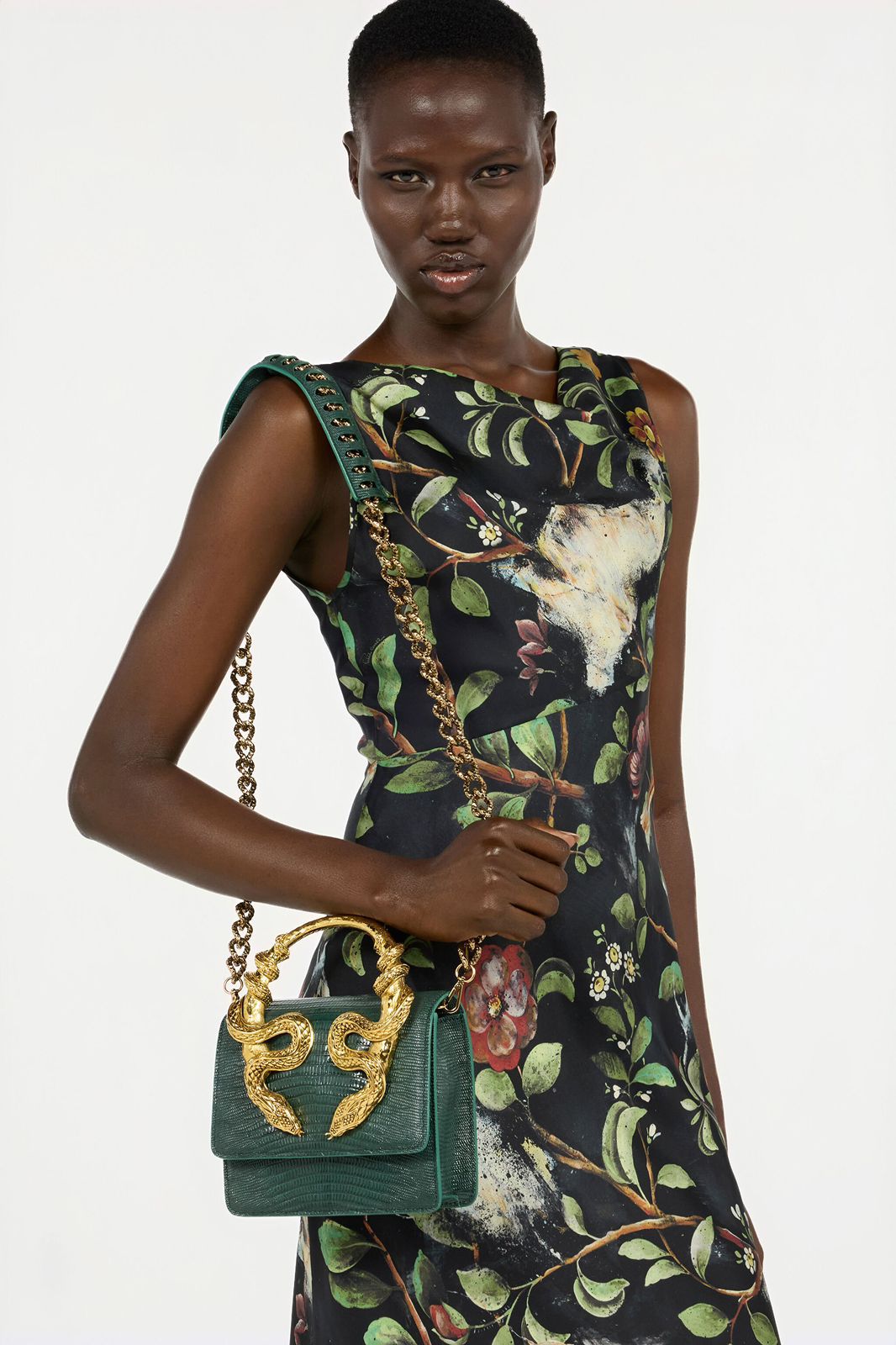 ROBERTO CAVALLI Women Bag – Borsa Bordeaux Con Serpenti | Premium Medium Shoulder & Hand Carry (Green)
