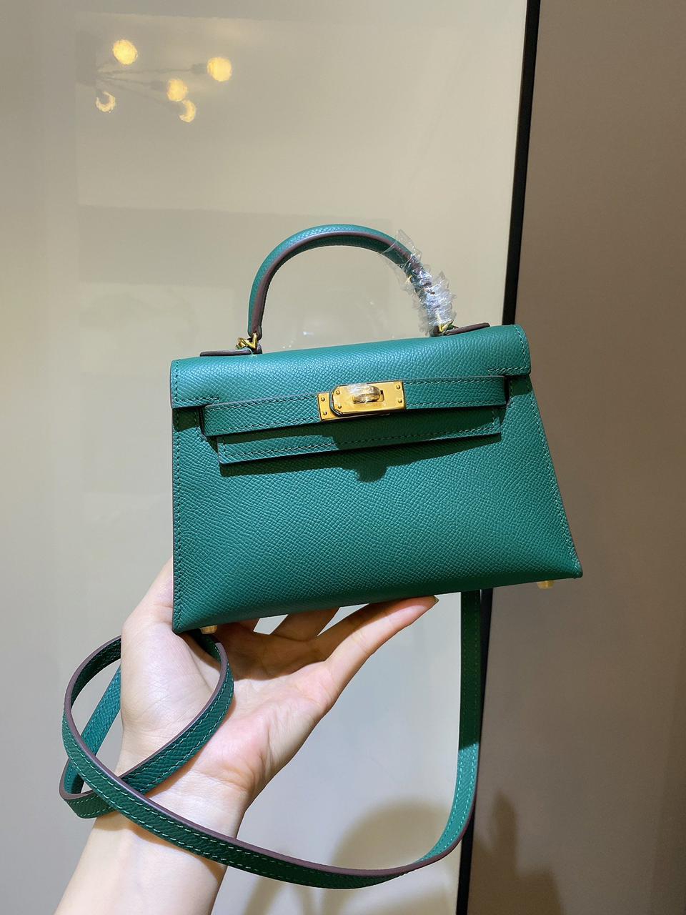 HERMÈS Kelly 20 Mini Women Bag – Elegant PU Leather | Premium Quality with Box & Dust Bag (Green)