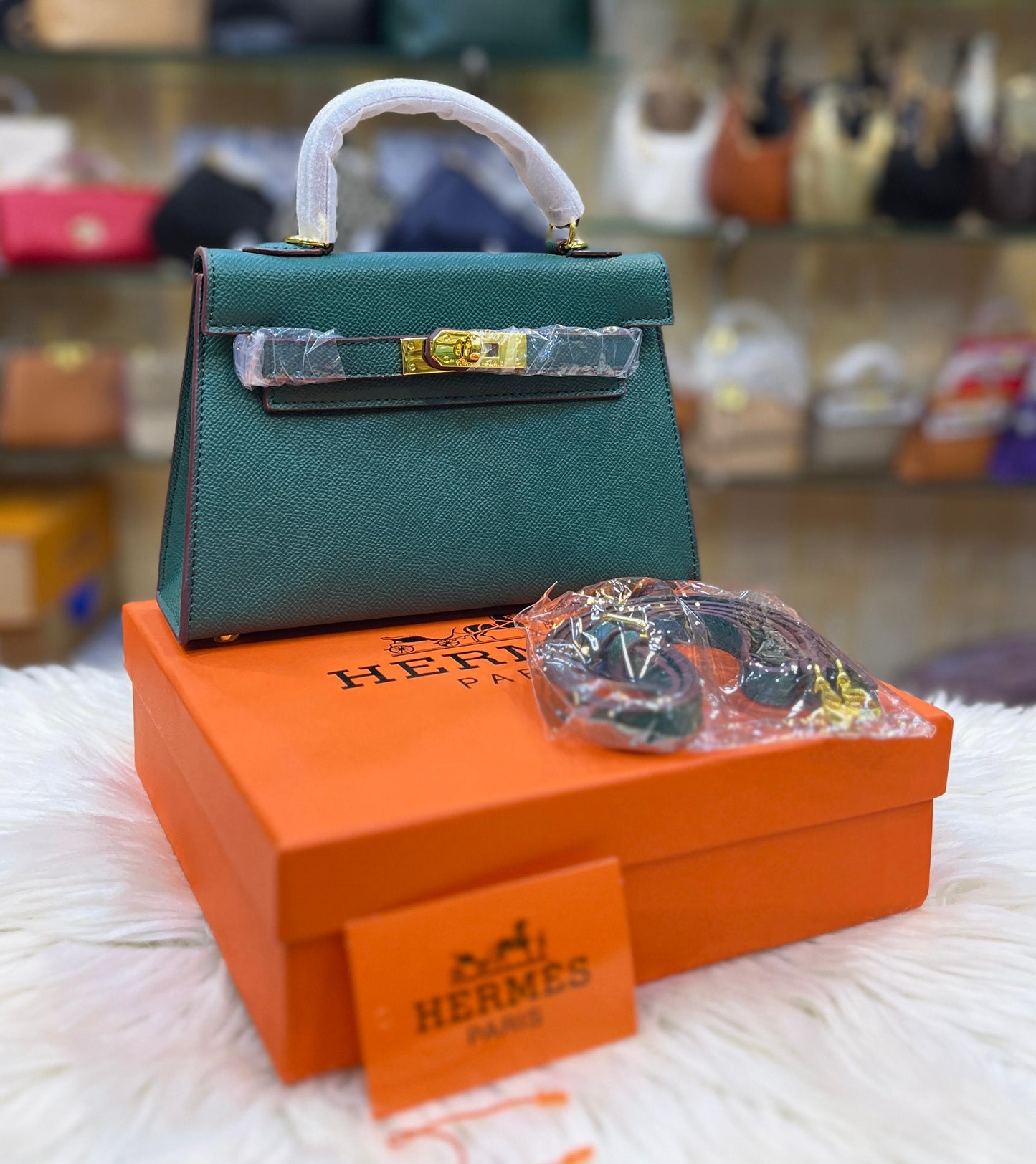 HERMÈS Kelly 20 Mini Women Bag – Elegant PU Leather | Premium Quality with Box & Dust Bag (Green)