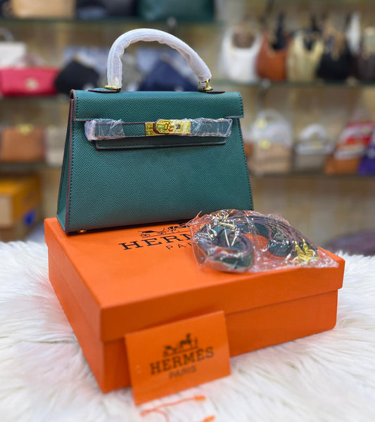HERMÈS Kelly 20 Mini Women Bag – Elegant PU Leather | Premium Quality with Box & Dust Bag (Green)