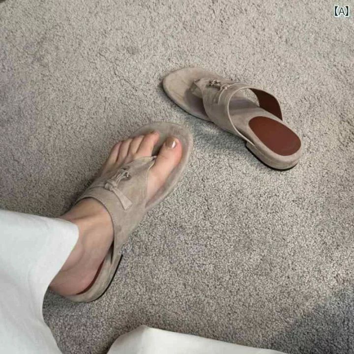 Loro Piana Summer Charms Walk Suede Thong Sandals – Premium Women Footwear (Grey)