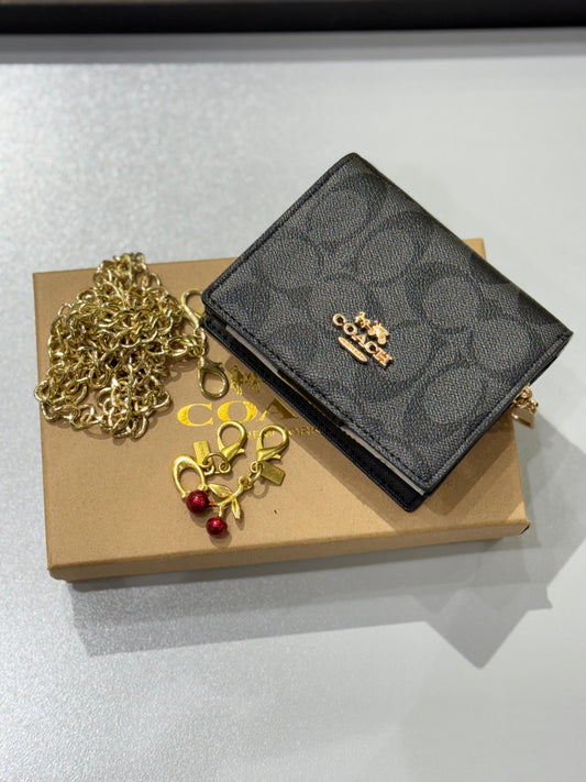 C-O-A-C-H BOXED MINI WALLET ON A CHAIN – Women Bag (Black Grey)