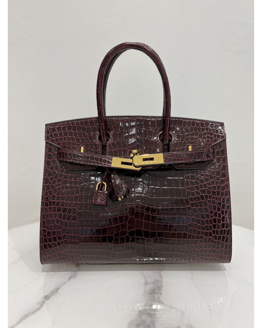 Hermes Birkin 25 Leather Gold Hardware Handbag Bag for Women (Purple Shine)