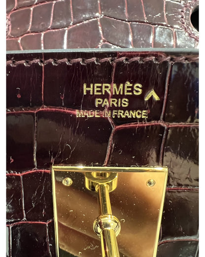 Hermes Birkin 25 Leather Gold Hardware Handbag Bag for Women (Purple Shine)