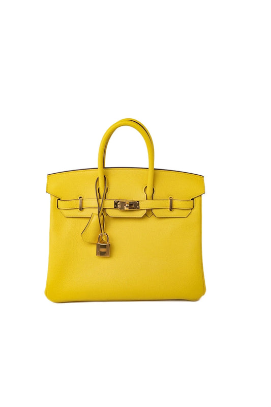 Hermes Birkin 25 Leather Gold Hardware Handbag Bag for Women (Yellow Shine)