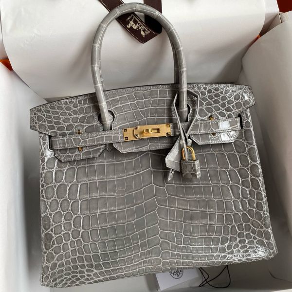 Hermes Birkin 25 Leather Gold Hardware Handbag Bag for Women (Grey Shine)