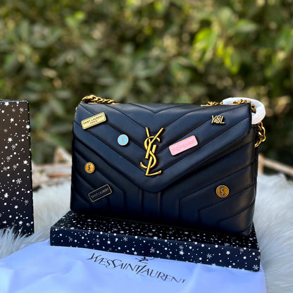 YSL — Women's Crossbody Bag with Long Chain (Complete Branding | With Box & Dustbag) (Black)