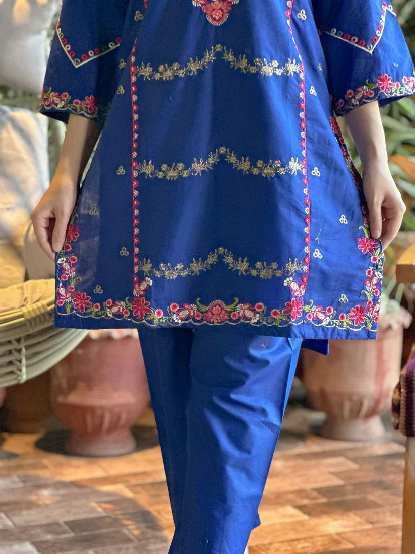 " EMIRE " 2Pcs Stitched Embroidered Suit (Ink Blue)