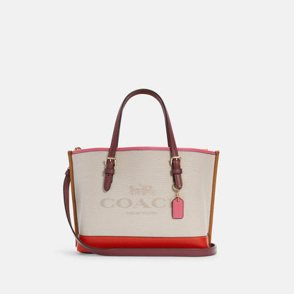 C-O-A-C-H Luxury Mollie-Inspired Tote Women Bag – Canvas & Smooth Leather | Premium Edition (Pink)