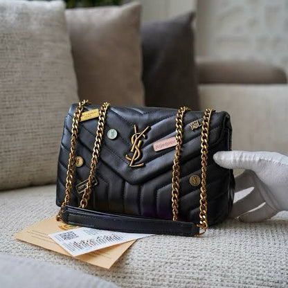 YSL — Women's Crossbody Bag with Long Chain (Complete Branding | With Box & Dustbag) (Black)