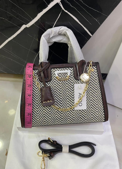 A-L-D-O Premium Handbags Women Bag – (Black & White diagonal striped woven pattern)