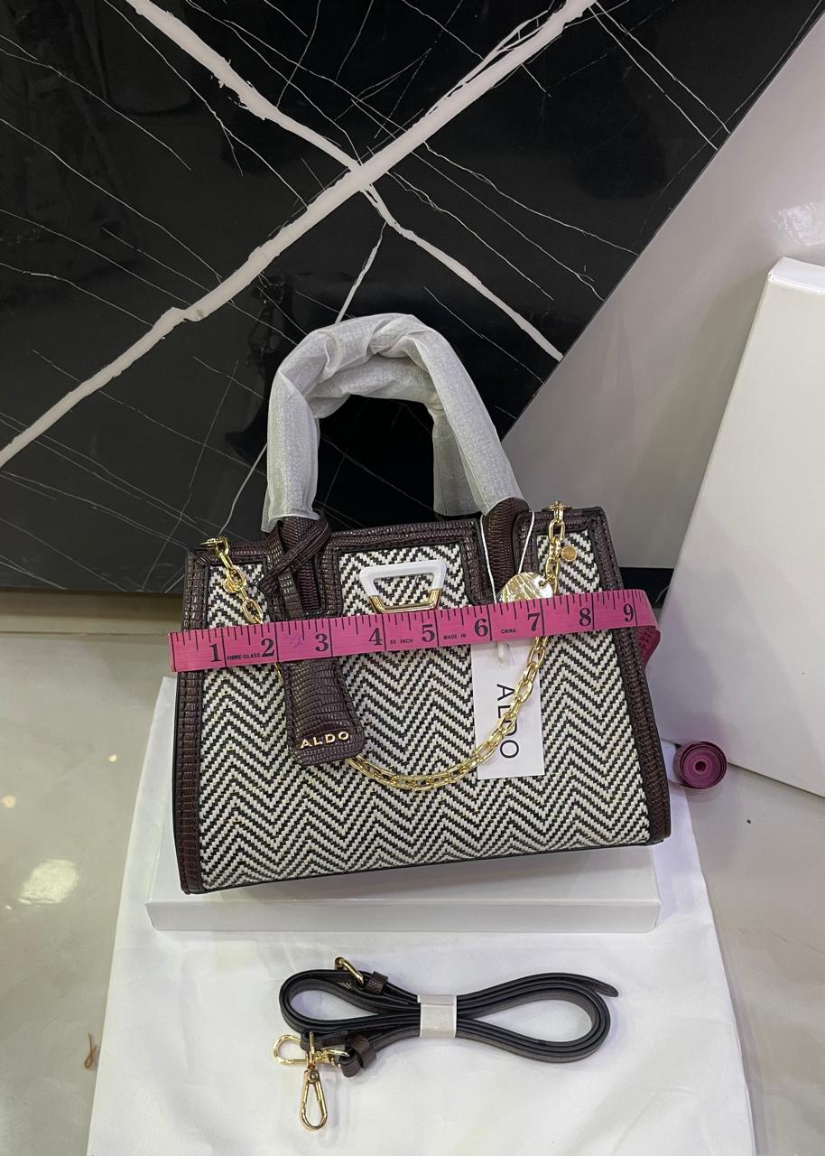 A-L-D-O Premium Handbags Women Bag – (Black & White diagonal striped woven pattern)