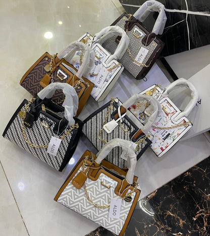 A-L-D-O Premium Handbags Women Bag – (Black & White diagonal striped woven pattern)