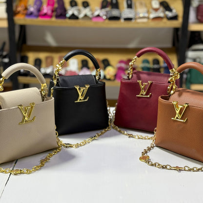 L-O-U-I-S V-U-I-T-T-O-N Capucines Mini – Premium Women Mini Bag with Chain Strap (Red)