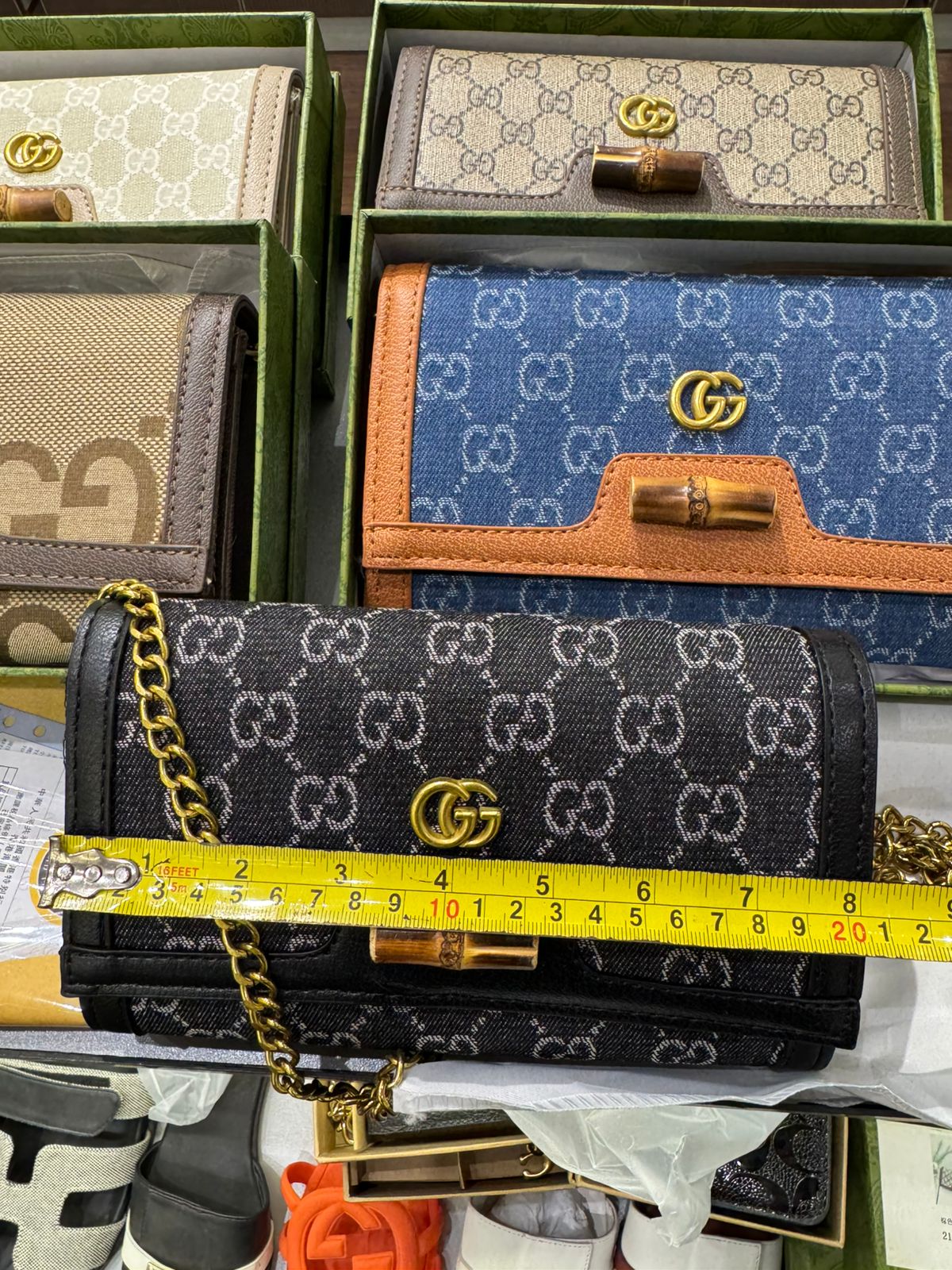 G-U-C-C-I DIANA BAMBOO GG ON CHAIN DENIM – Women Bag (Blue with Brown)