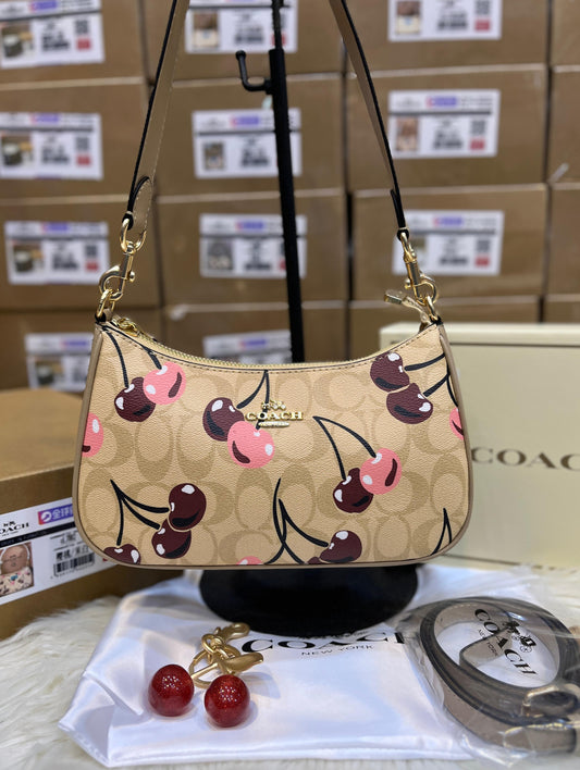 C-O-A-C-H Teri Shoulder Women Bag in Signature Canvas (Fruit Design C) Beige