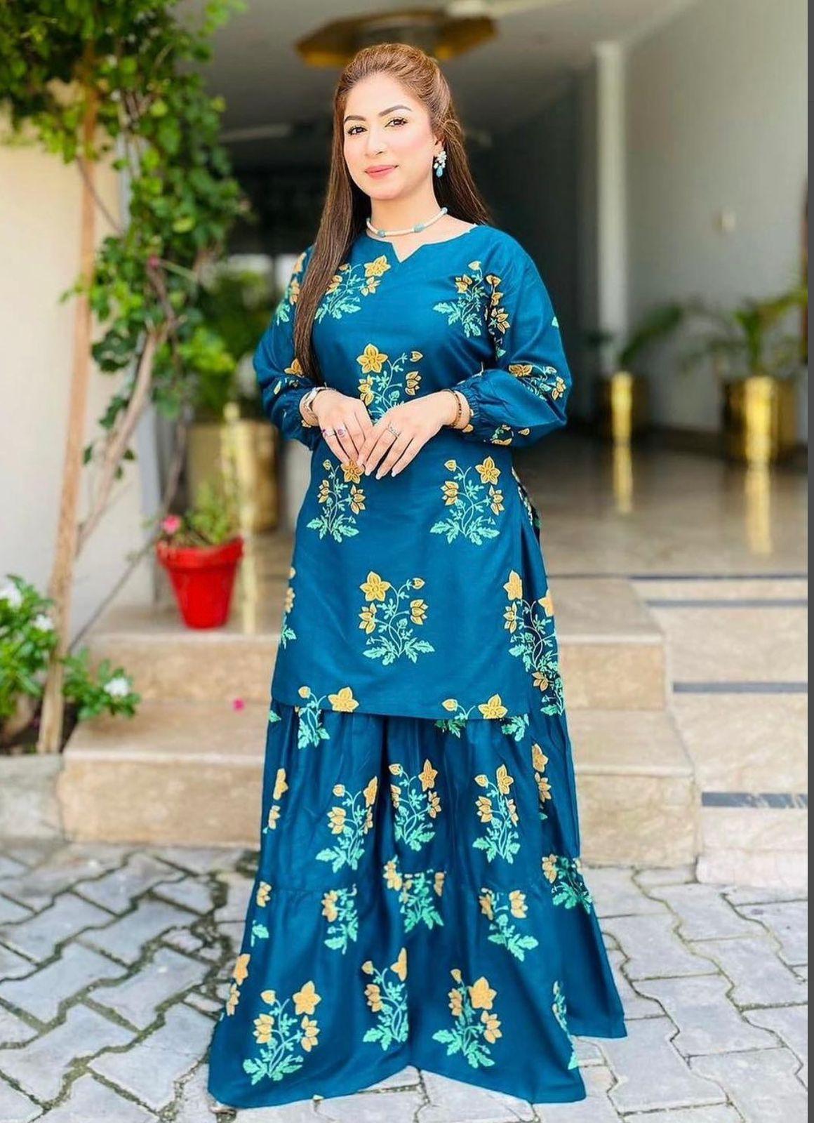 Sharara 2Pcs Stitched (Blue/Zinc)