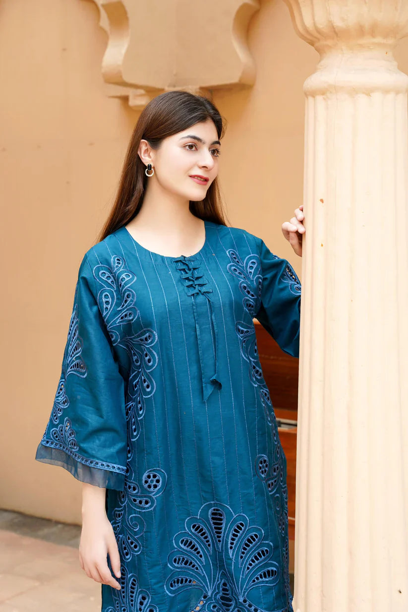 " NERMINE " 2Pcs Stitched Embroidered Dress (Zinc)