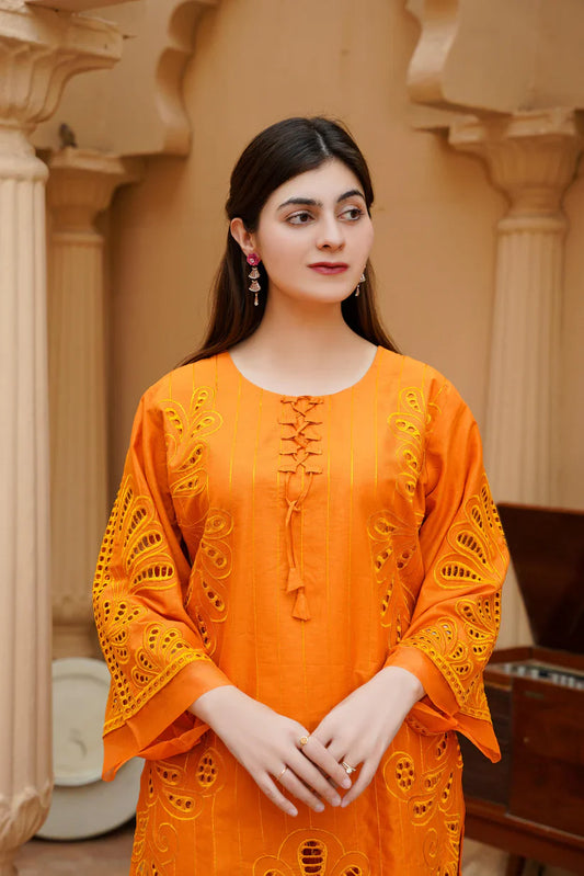 " NERMINE " 2Pcs Stitched Embroidered Dress (Orange)