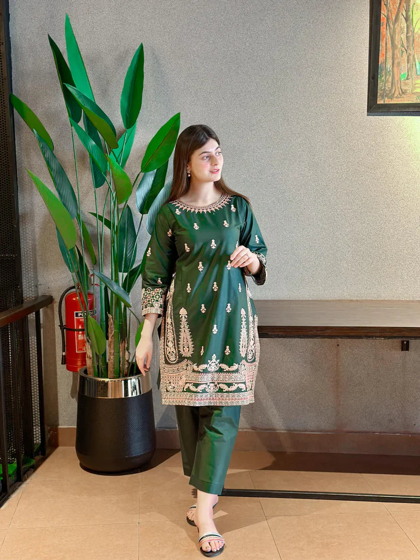 " DILARA " 2Pcs Stitched Embroidered (Green)