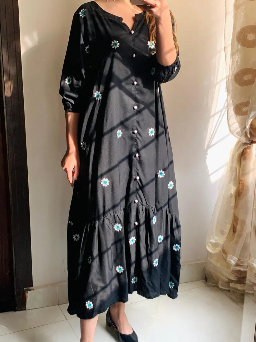 Lenin Long Embroidered Maxi (Black)