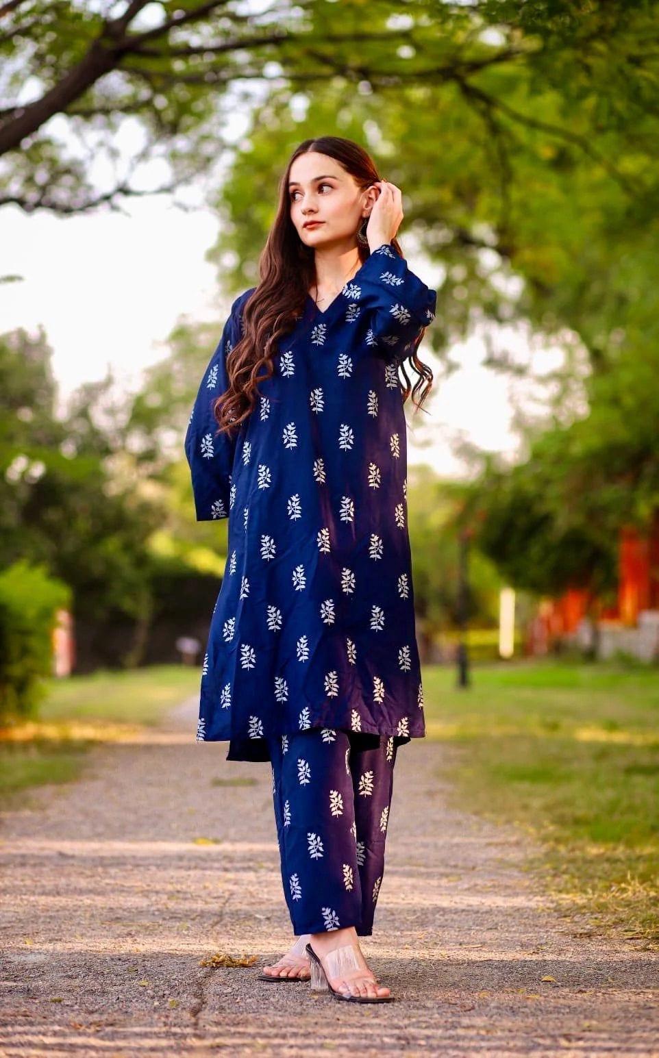 Saleha 2Pcs Stitched Suit (Blue)