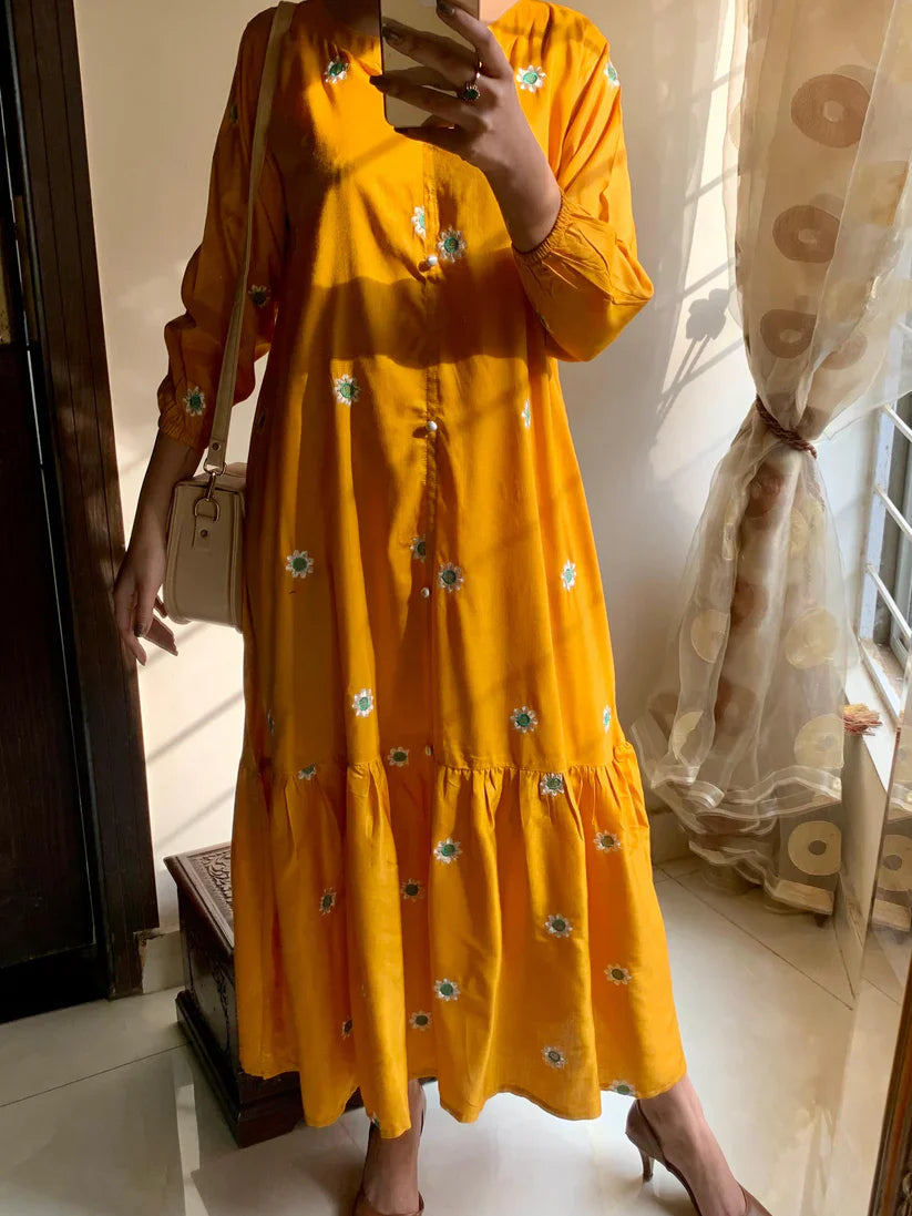 Lenin Long Embroidered Maxi (Mustard)