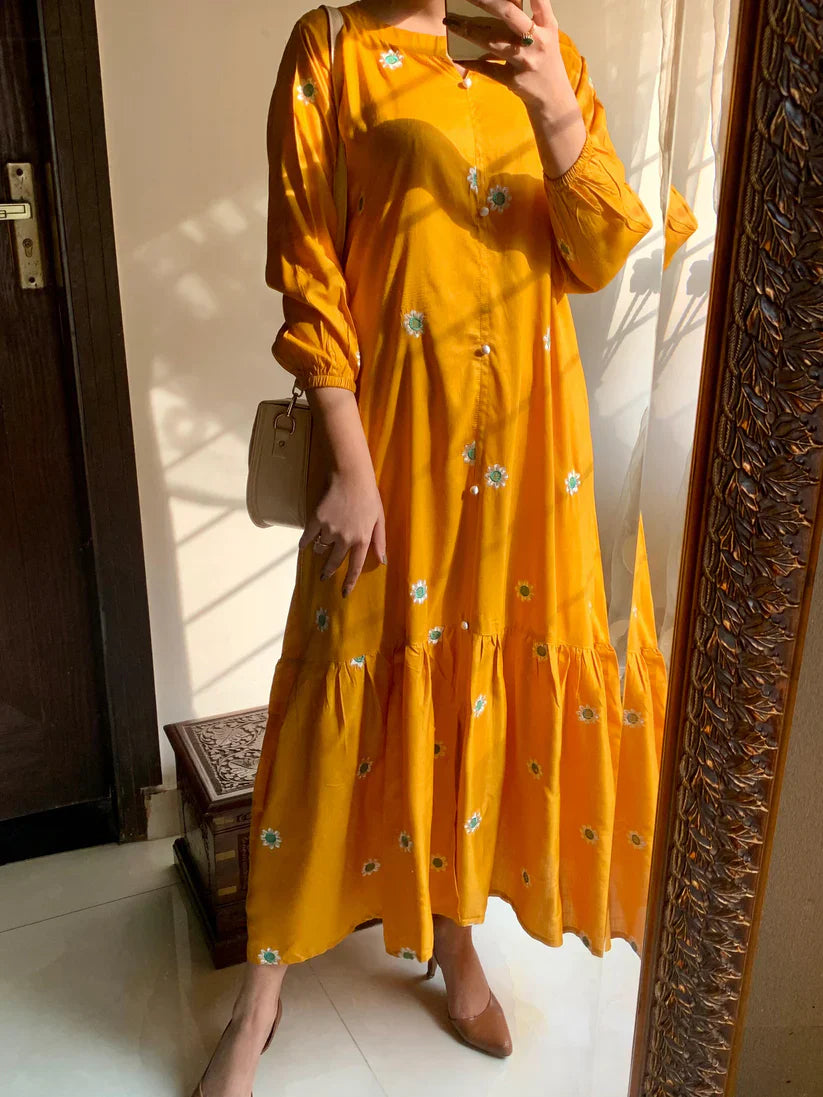 Lenin Long Embroidered Maxi (Mustard)