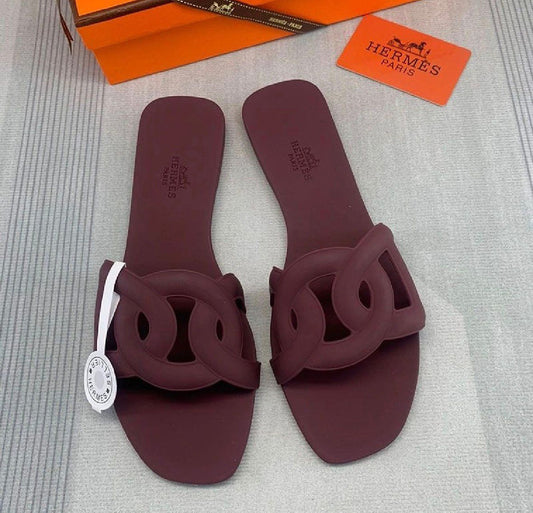 HERMÈS Aloha Slides – Premium Women Footwear (Maroon)