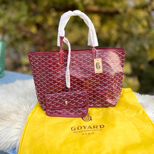 GOYARD Tote 2-Pcs Set – Luxury Women Bag with Pouch (Maroon)