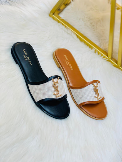 YSL SAINT LAURENT JUTT SLIPPERS – Women Shoes (New Arrival) (Brown)