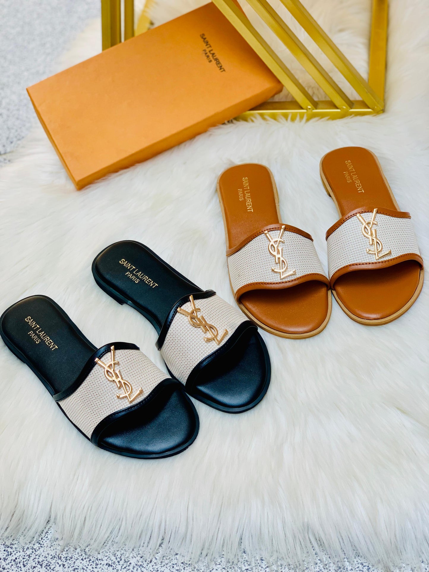 YSL SAINT LAURENT JUTT SLIPPERS – Women Shoes (New Arrival) (Brown)