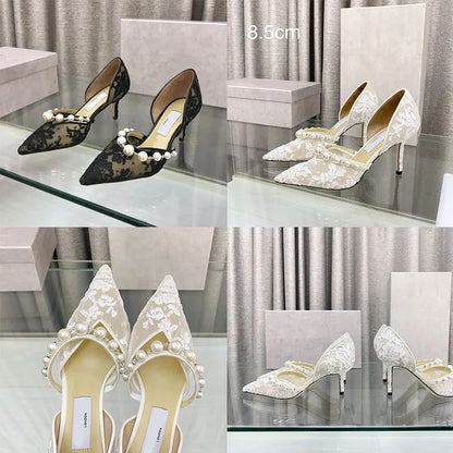 J-I-M-M-Y C-H-O-O AURELIE 85 PEARL-EMBELLISHED HEEL PUMPS – WOMEN SHOES (Silver White)