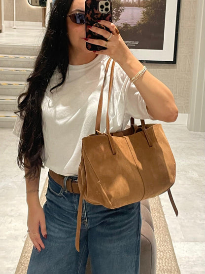 POLÈNE Cyme Suede Leather Handbag – Premium Women Bag (Mustard Brown)