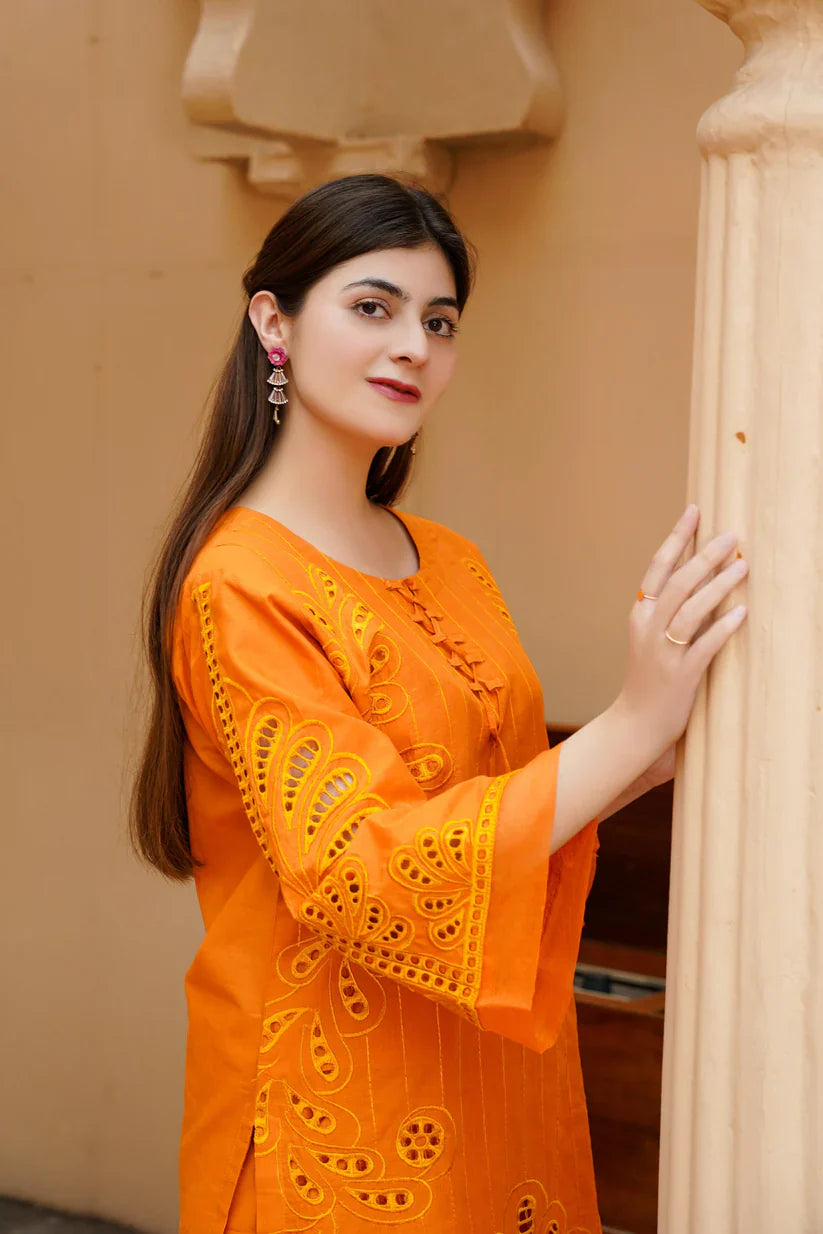 " NERMINE " 2Pcs Stitched Embroidered Dress (Orange)