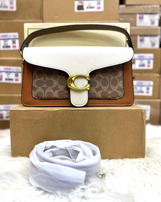 C-O-A-C-H Tabby Shoulder Bag 26 – Blocked Signature Canvas Women Shoulder Bag (Off White with Brown)