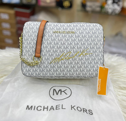 MICHAEL KORS JET SET MEDIUM LOGO SIGNATURE CROSSBODY BAG – Women Bag (Off White)