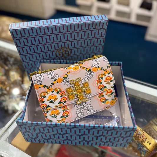 TORY BURCH – SIGNATURE MASTER SERIES HANDBAG (Off White Pink Gold with Mix Colour)